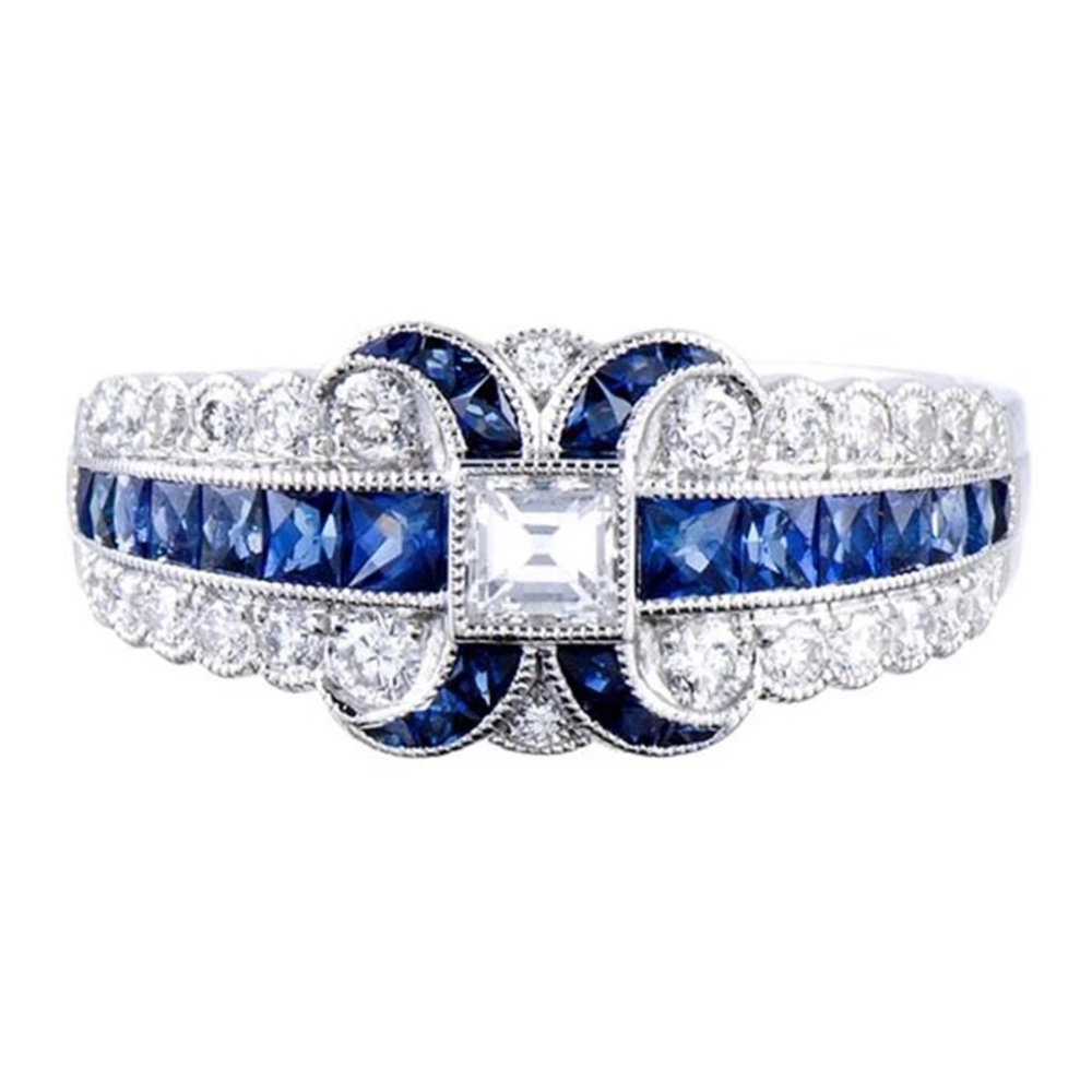 Blue and Crystal Engagement  Ring